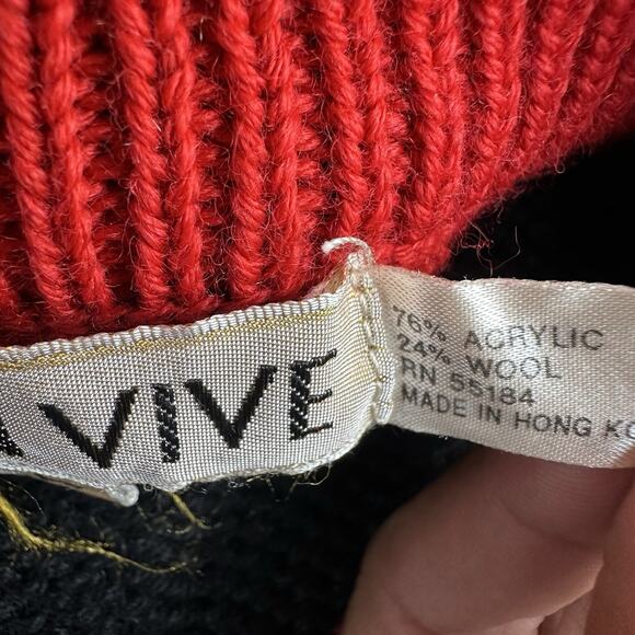 Vintage l’eau vive red floral 4 sunflower red black Wool sweater size L - Picture 4 of 4